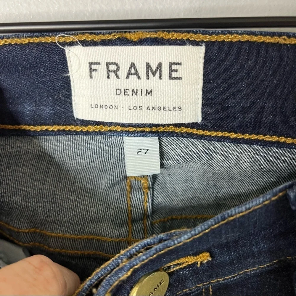 Frame Denim Le Skinny De Jeanne Jeans Dark Wash Size 27 Low Rise Chewed Hem - Picture 6 of 9
